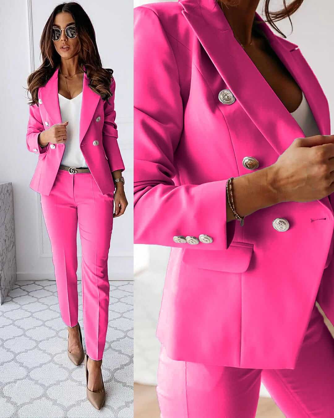 DOUBLE-BREASTED BLAZER SUIT SET