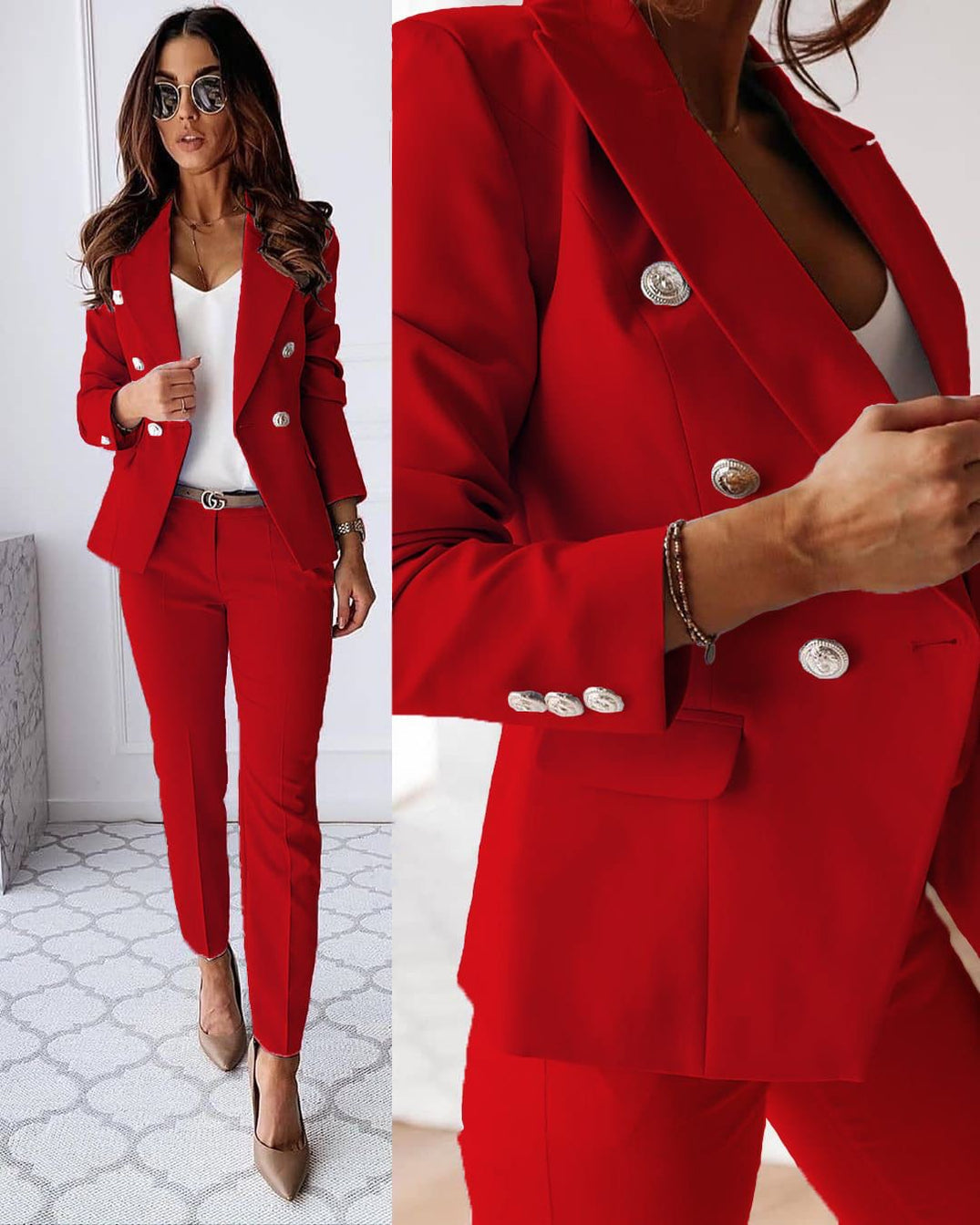 DOUBLE-BREASTED BLAZER SUIT SET
