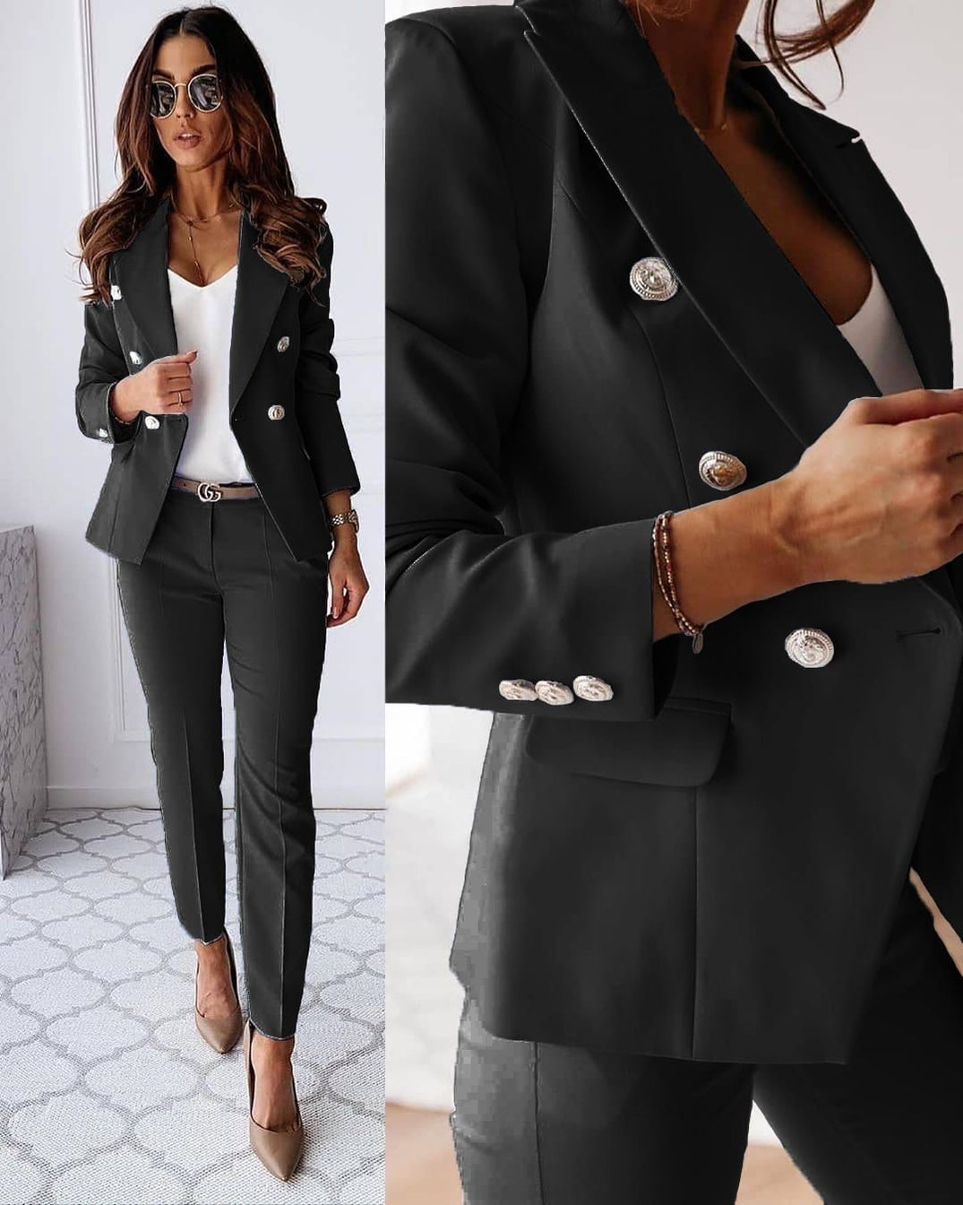 DOUBLE-BREASTED BLAZER SUIT SET