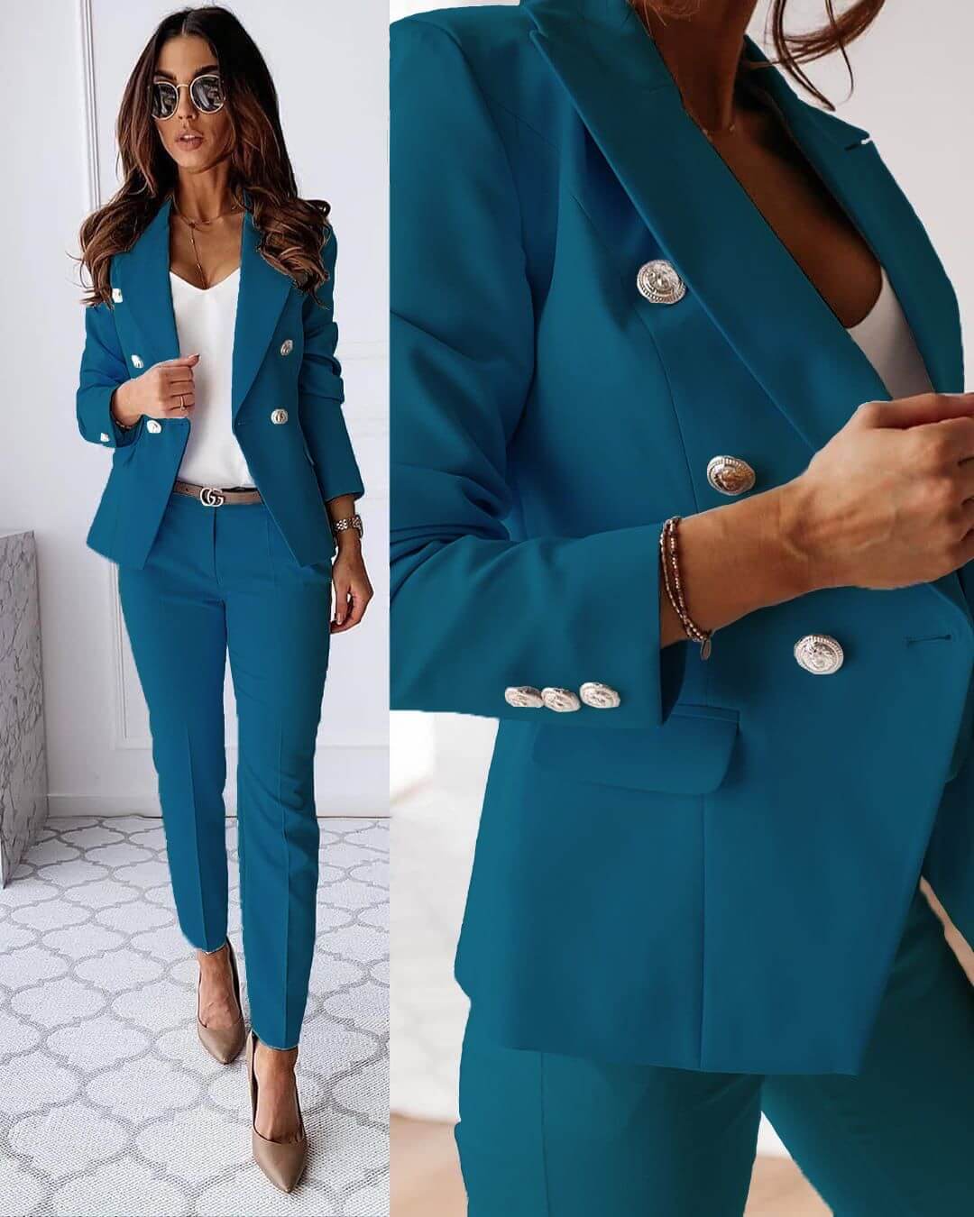 DOUBLE-BREASTED BLAZER SUIT SET