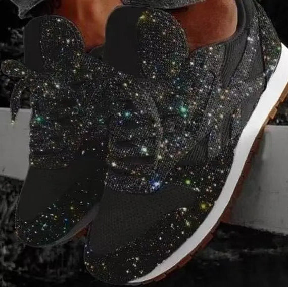 SNEAKERS | GLITTER RHINESTONE LACE UP TRAINERS