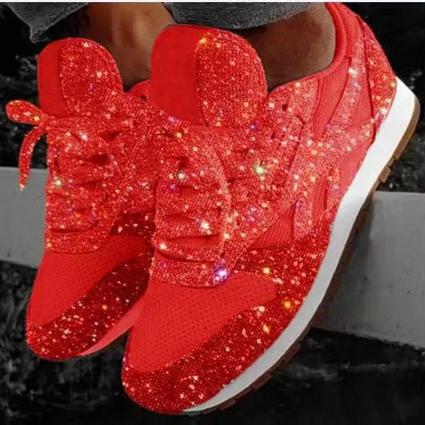 SNEAKERS | GLITTER RHINESTONE LACE UP TRAINERS