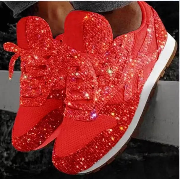 SNEAKERS | GLITTER RHINESTONE LACE UP TRAINERS