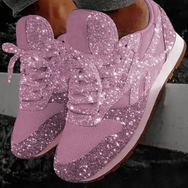 SNEAKERS | GLITTER RHINESTONE LACE UP TRAINERS