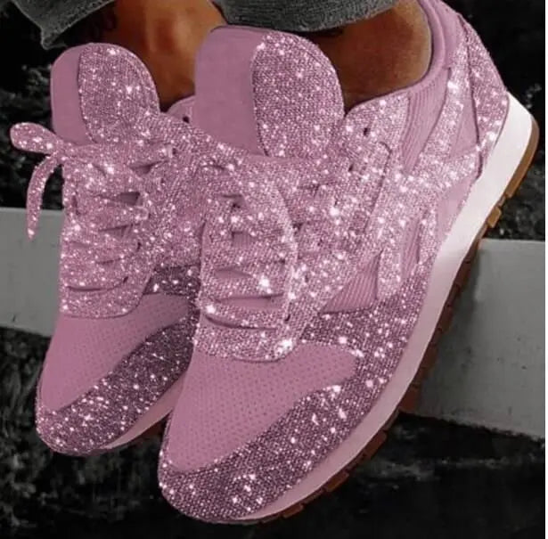SNEAKERS | GLITTER RHINESTONE LACE UP TRAINERS