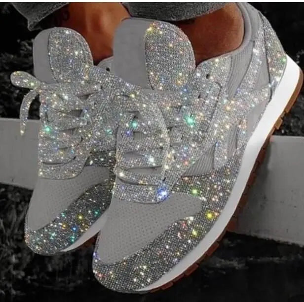 SNEAKERS | GLITTER RHINESTONE LACE UP TRAINERS
