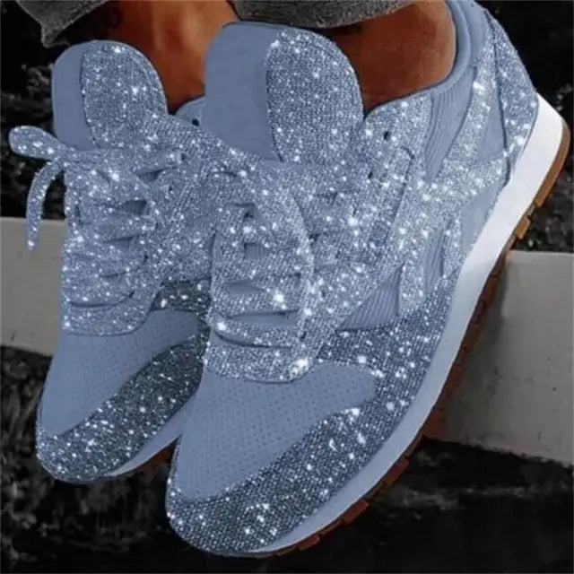 SNEAKERS | GLITTER RHINESTONE LACE UP TRAINERS