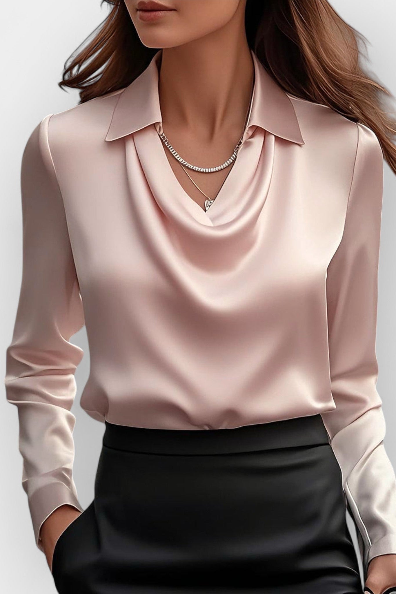 WOMEN’S OFFICE BLOUSE | DRAPE NECK LONG SLEEVE TOP