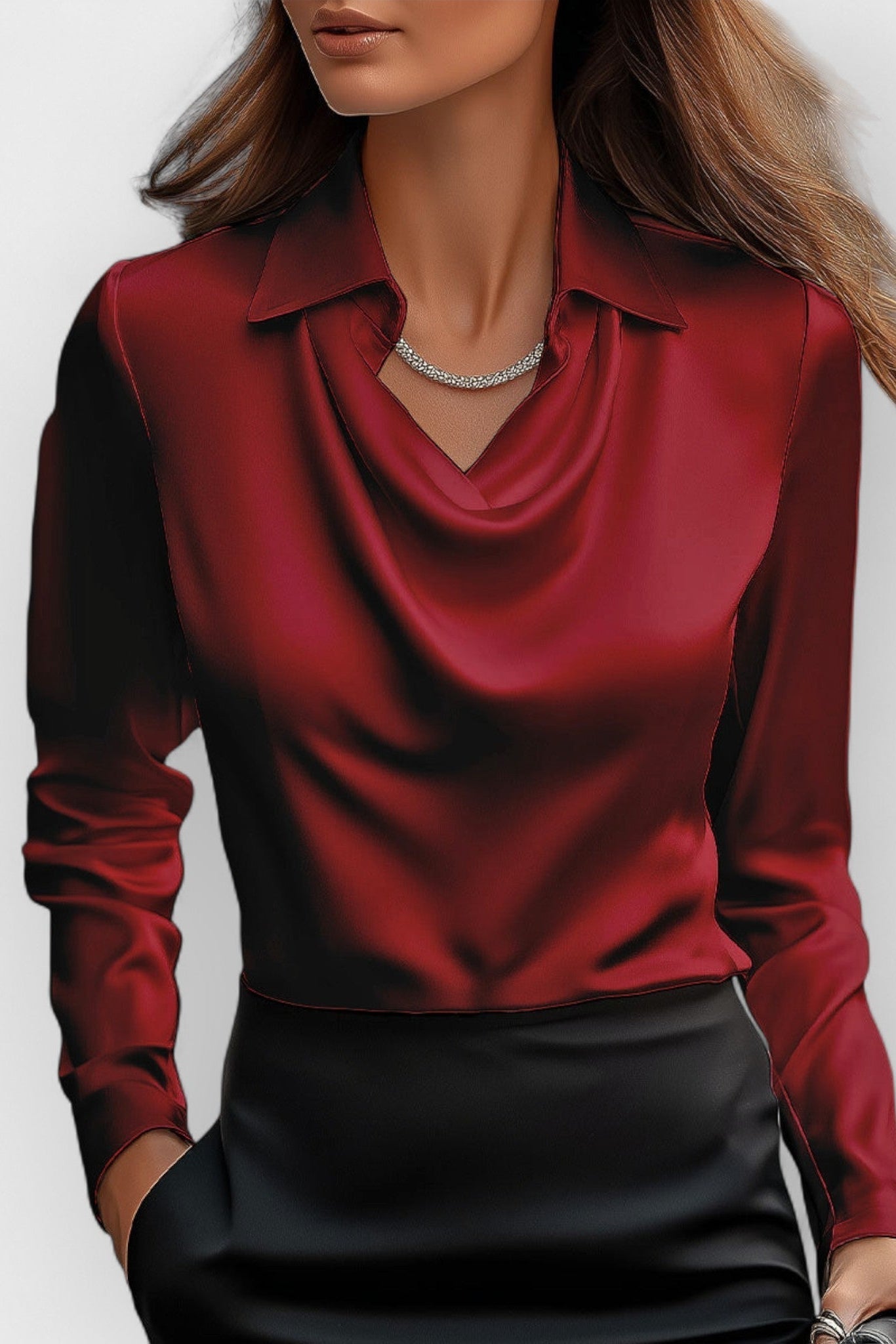 WOMEN’S OFFICE BLOUSE | DRAPE NECK LONG SLEEVE TOP