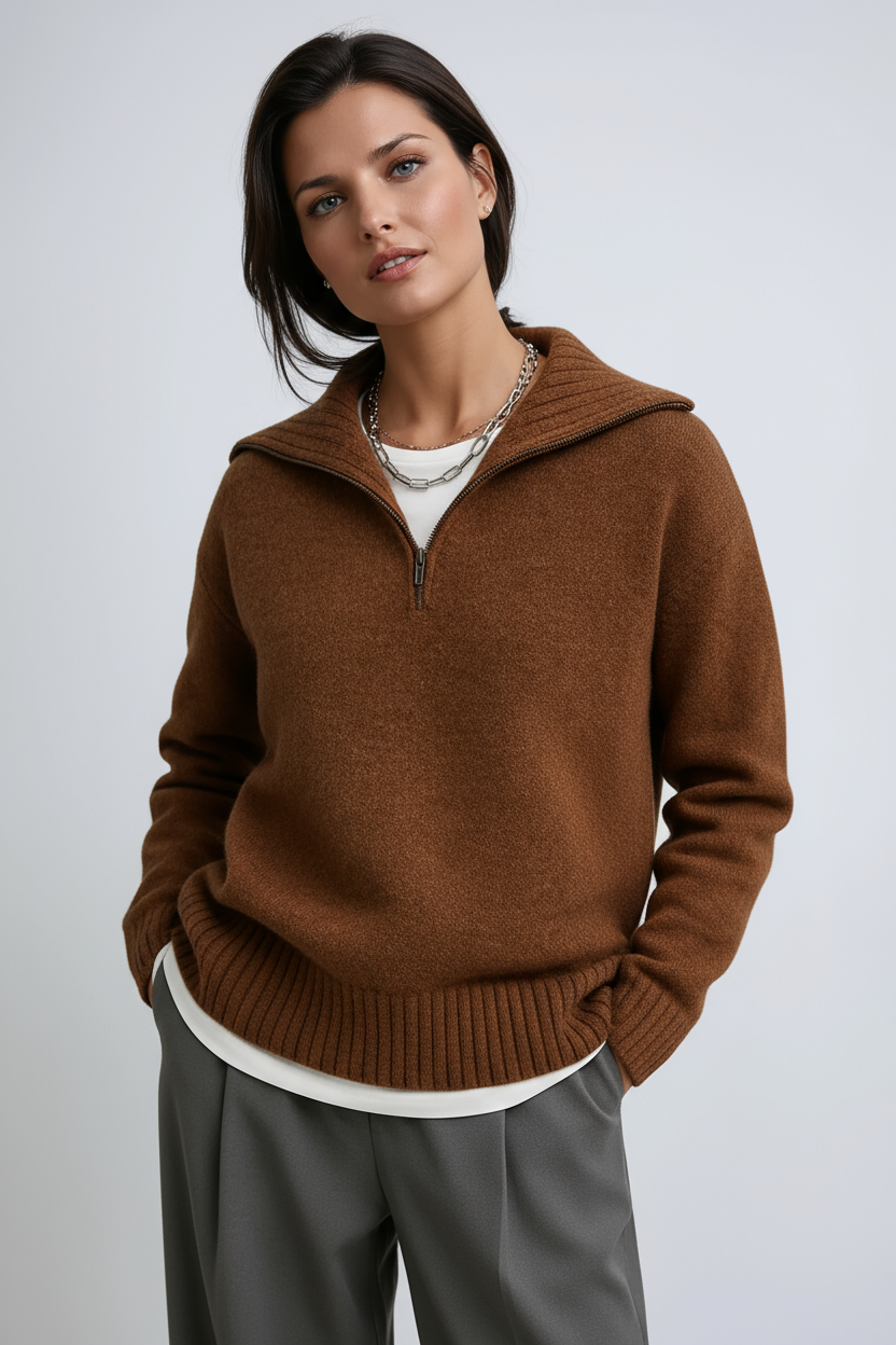 HALF ZIP KNITTED JUMPER – HIGH NECK