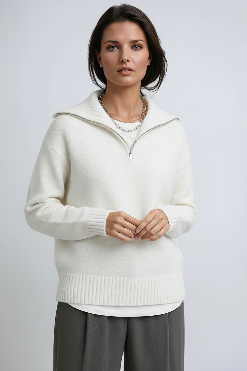 HALF ZIP KNITTED JUMPER – HIGH NECK