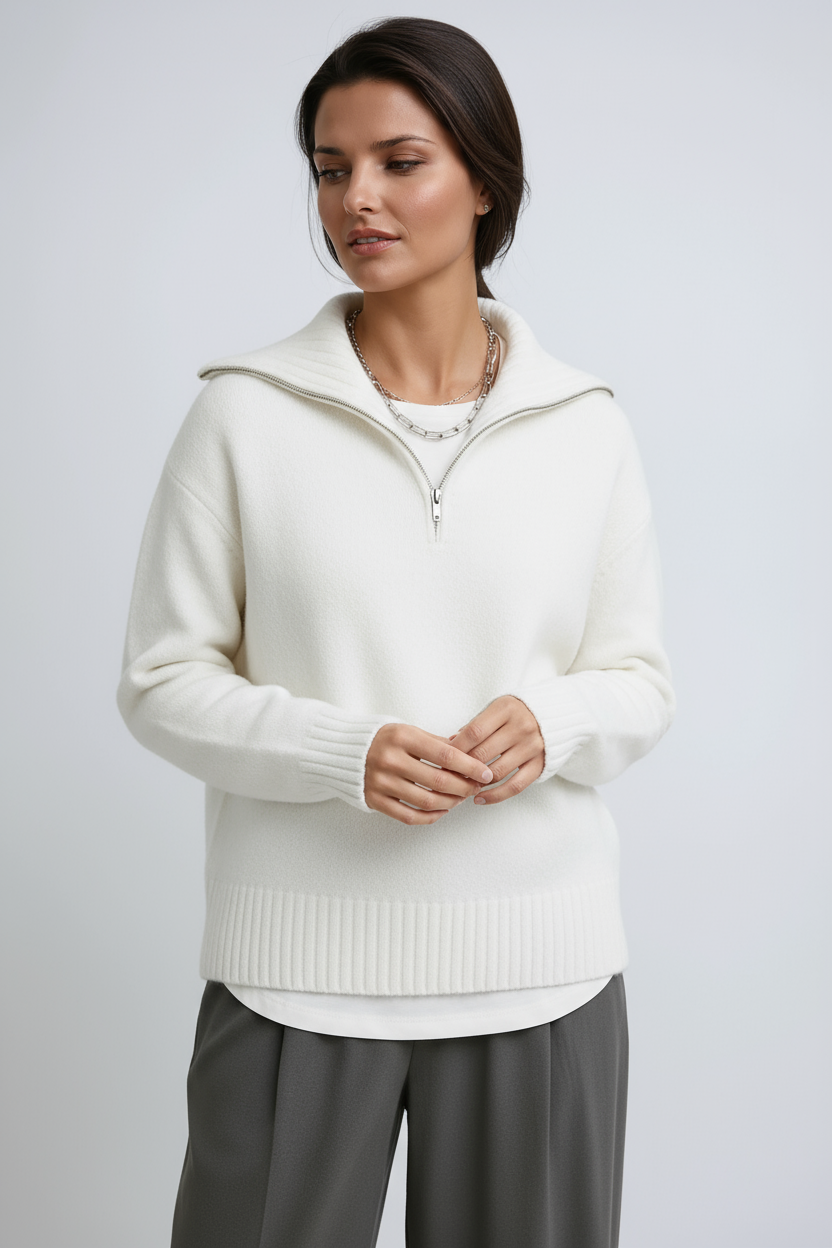 HALF ZIP KNITTED JUMPER – HIGH NECK