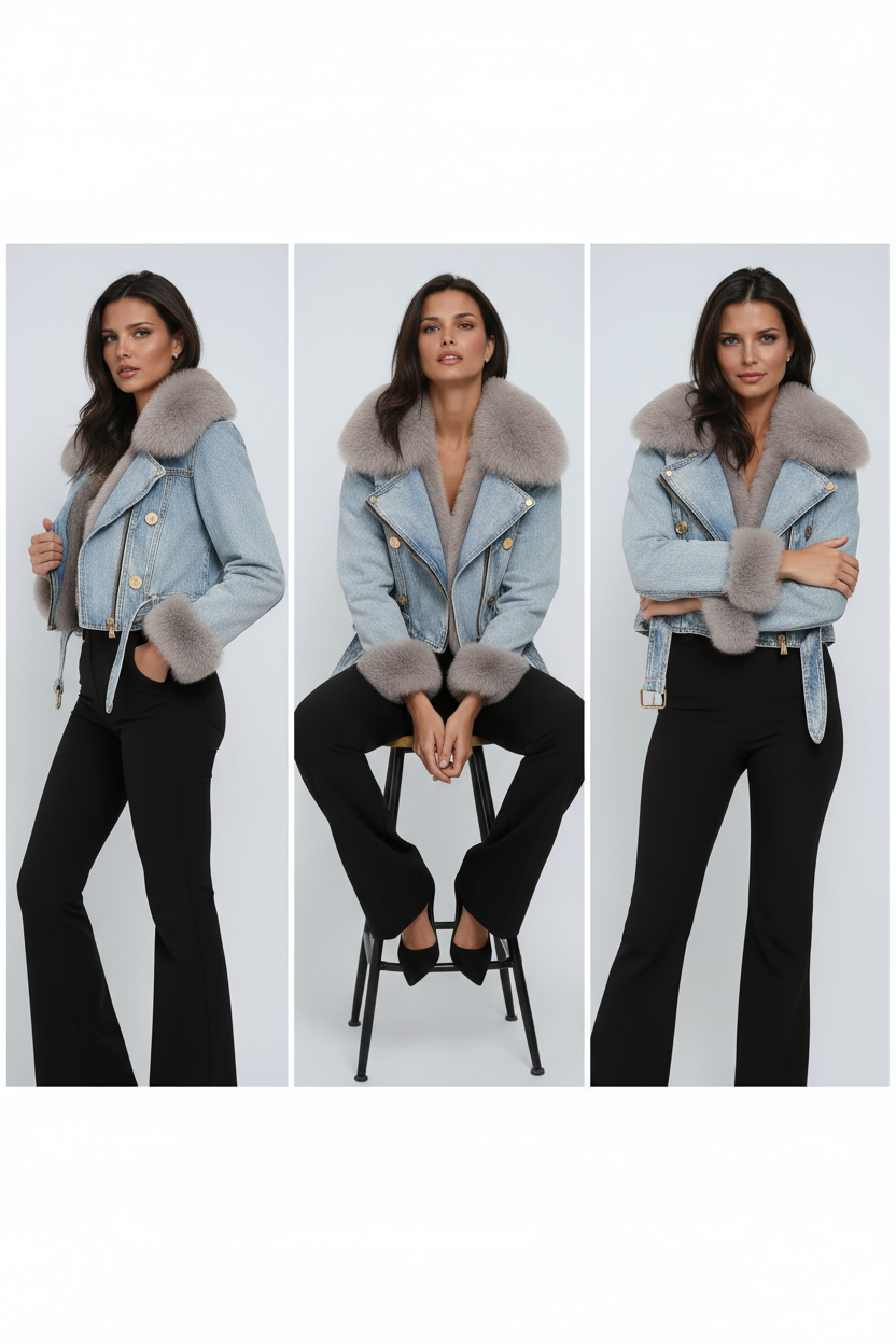 Denim Winter Jacket with Fur Collar