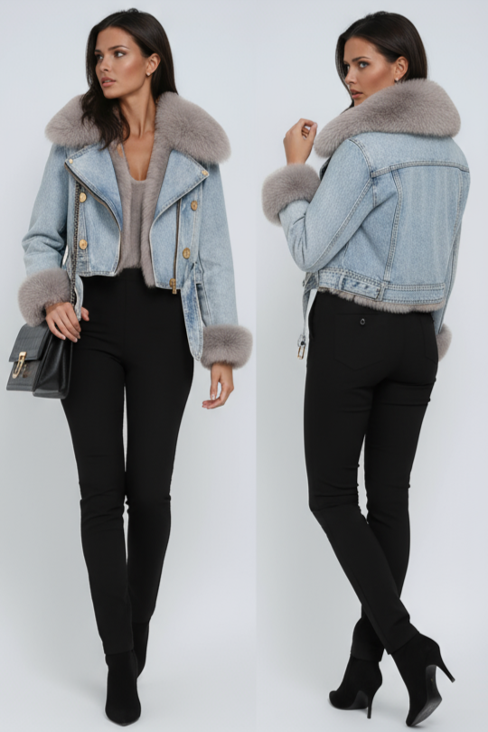 Denim Winter Jacket with Fur Collar