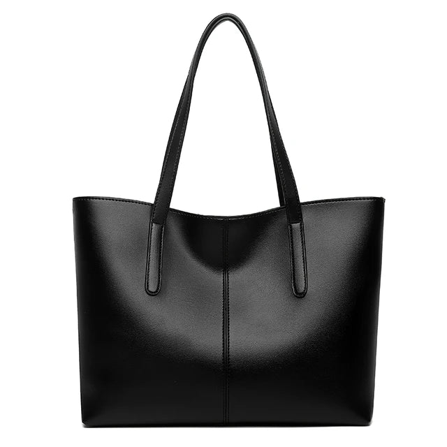 HANDBAG | CLASSIC LEATHER TOTE BAG WITH LONG STRAPS