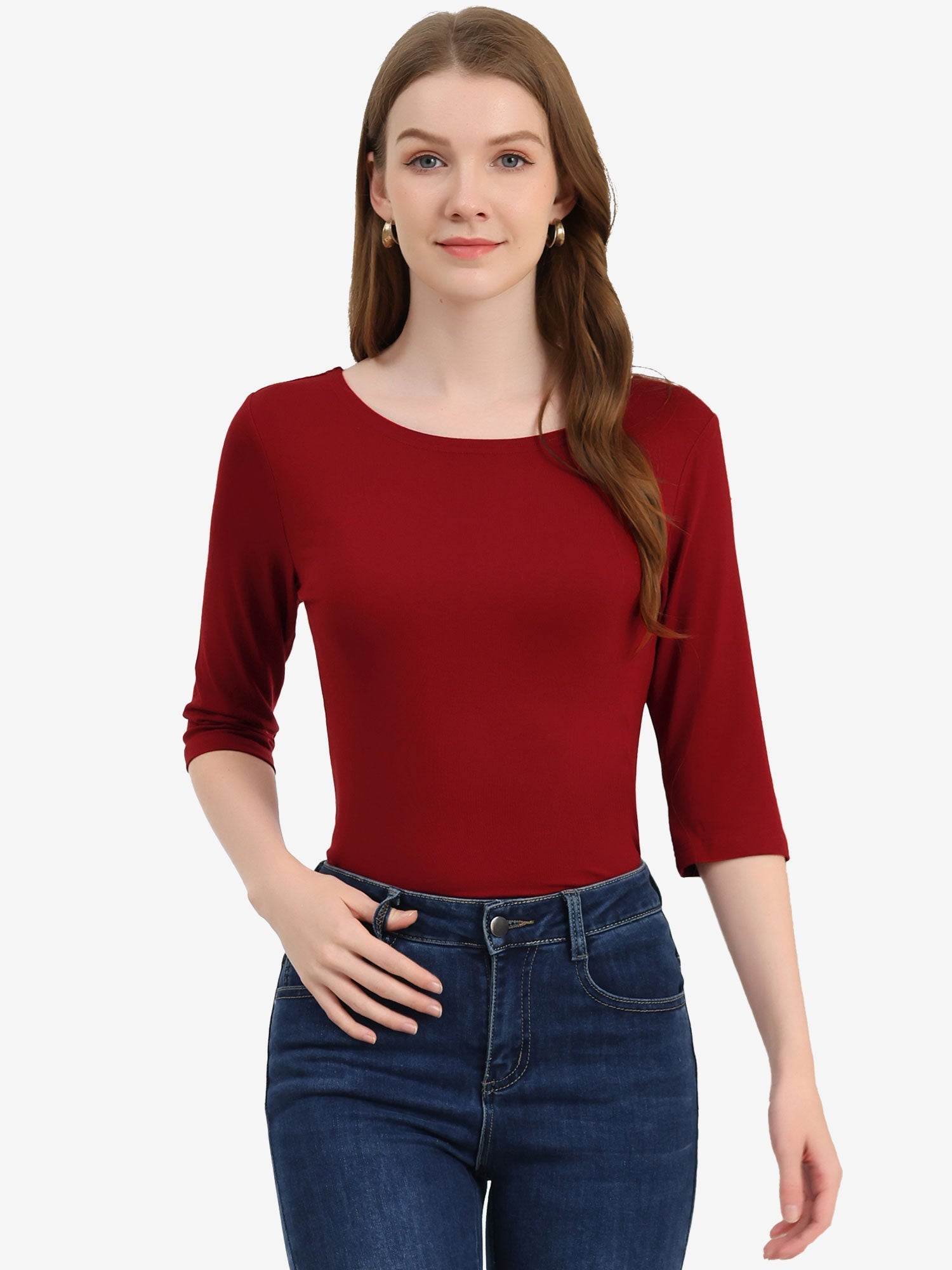 ESSENTIAL EASE | 3/4 SLEEVE CREW NECK TOP