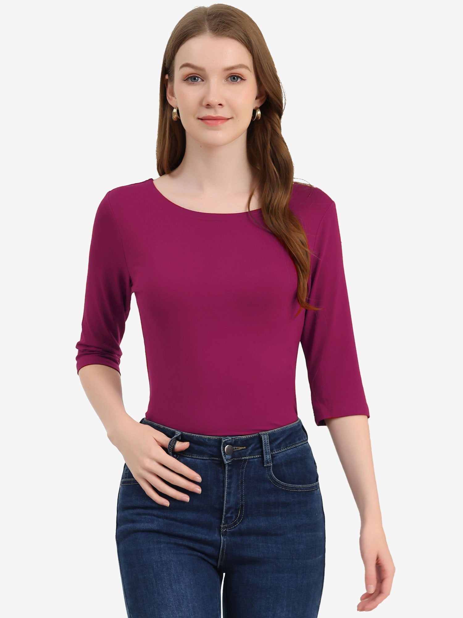 ESSENTIAL EASE | 3/4 SLEEVE CREW NECK TOP