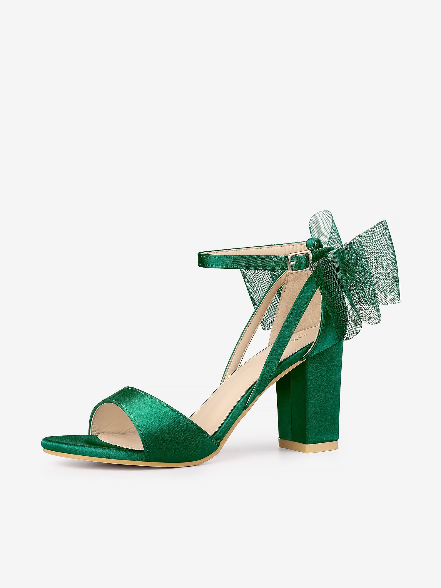 BLOCK HEEL PUMPS | OPEN TOE ANKLE STRAP WITH TULLE BOW