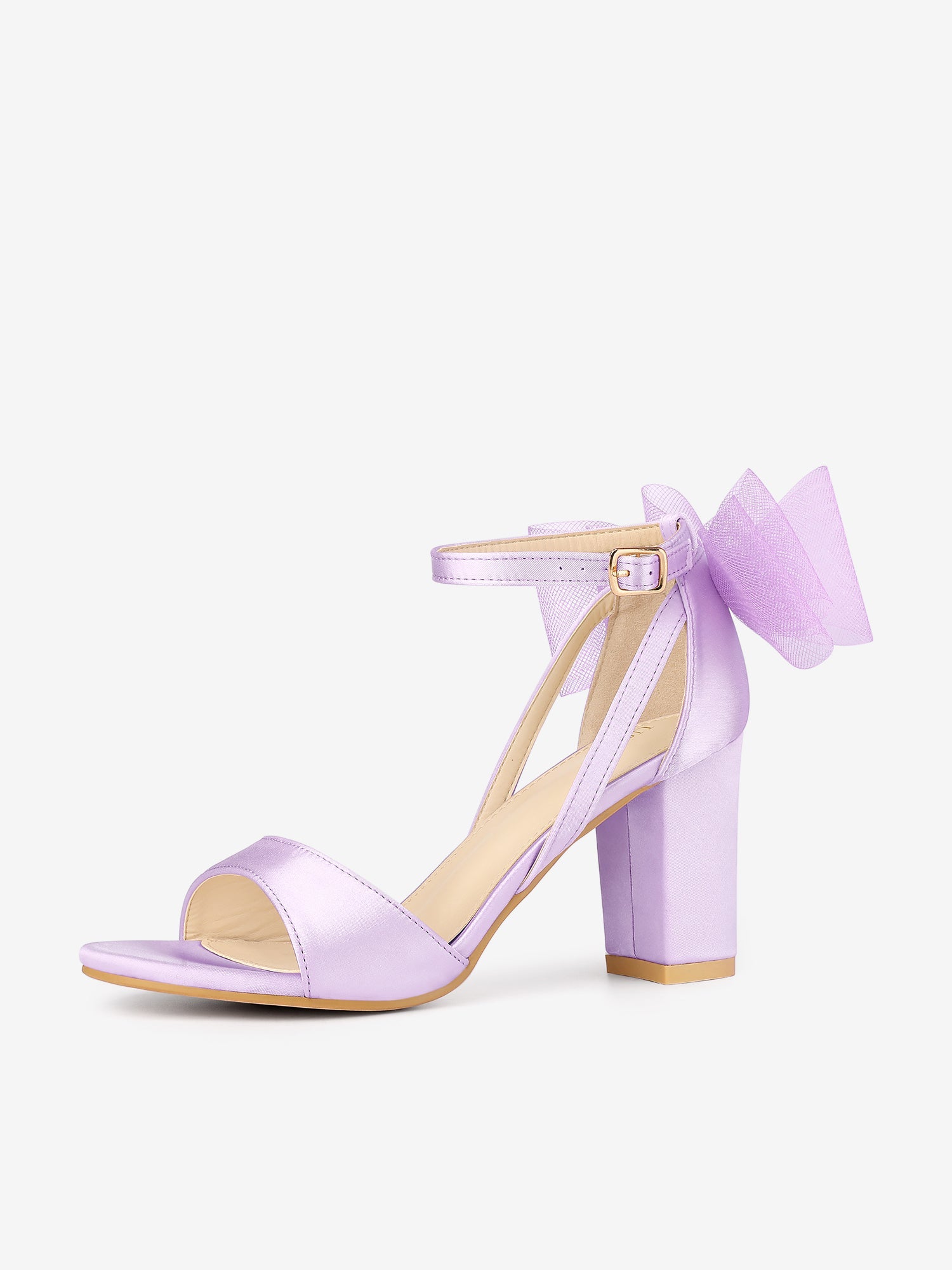 BLOCK HEEL PUMPS | OPEN TOE ANKLE STRAP WITH TULLE BOW