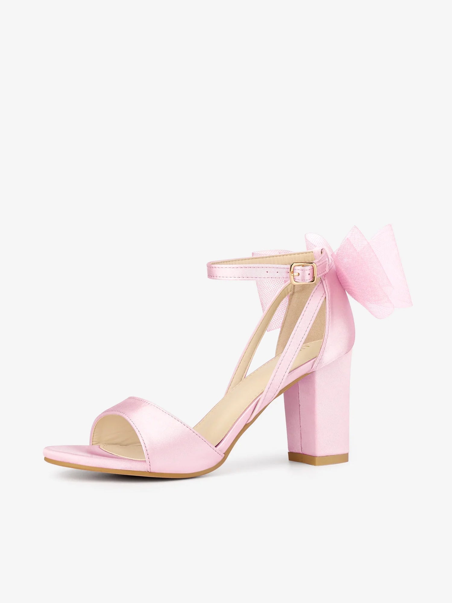 BLOCK HEEL PUMPS | OPEN TOE ANKLE STRAP WITH TULLE BOW
