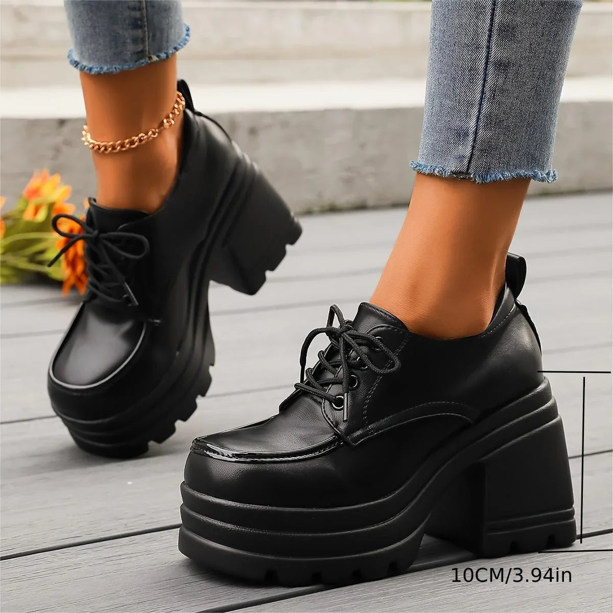 PLATFORM SHOES | RETRO CHUNKY LACE-UP BLOCK HEEL BOOTS