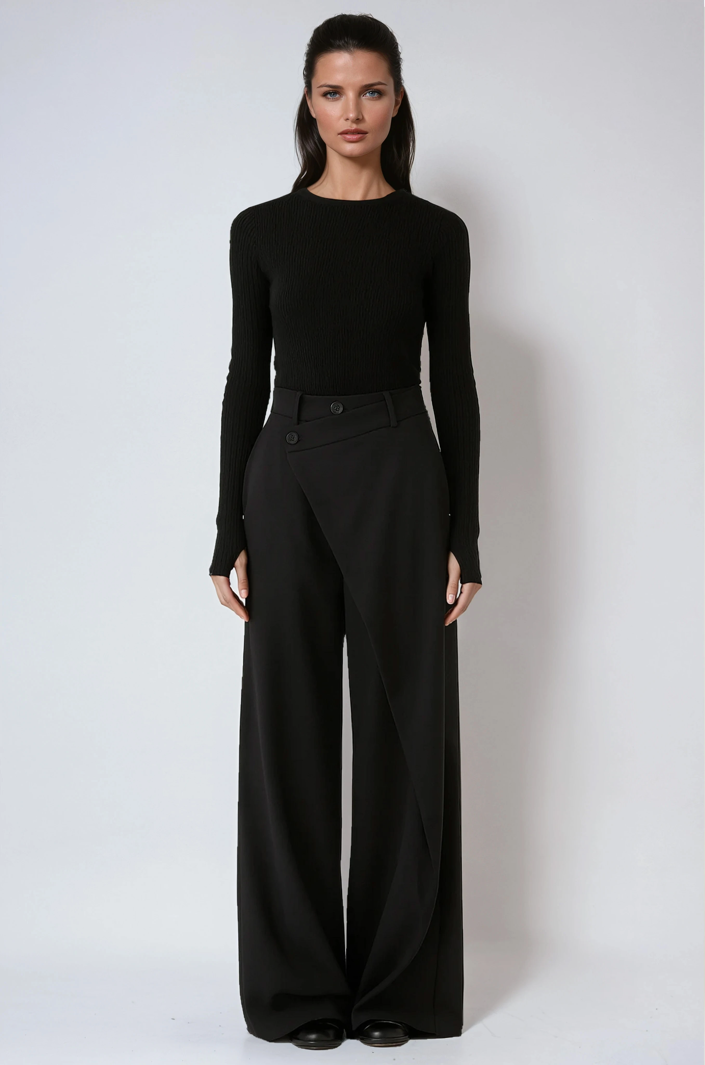 MODERN ELEGANCE | ASYMMETRIC HIGH WAIST WIDE LEG TROUSERS