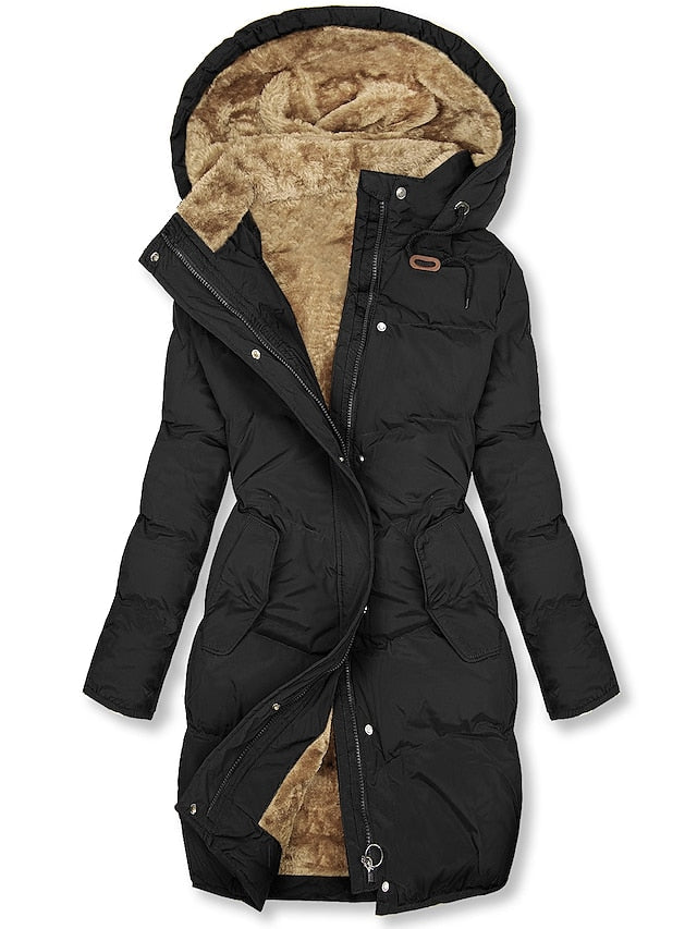 PUFFER COAT | MID LENGTH WINTER JACKET WITH HOOD