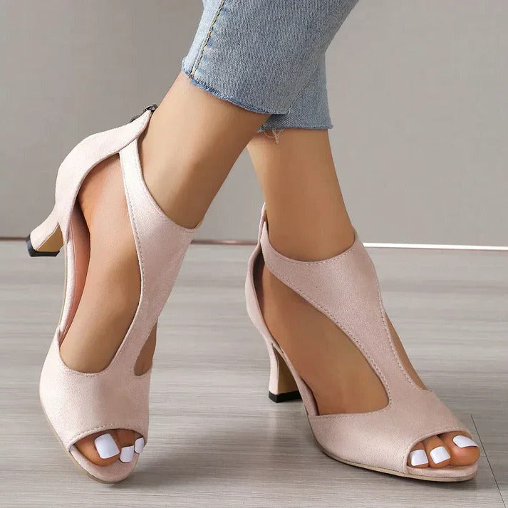 PEEP TOE HEELS | ELEGANT ANKLE STRAP SANDALS WITH MID HEEL