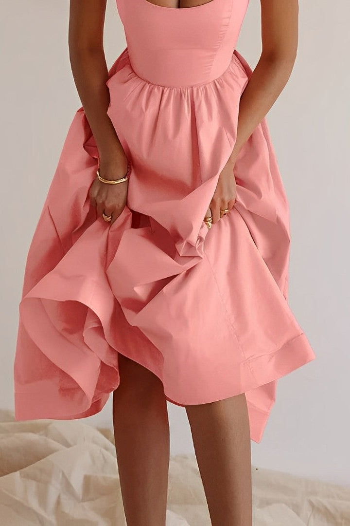 MIDI PARTY DRESS | FITTED SPAGHETTI STRAP FLARED SILHOUETTE
