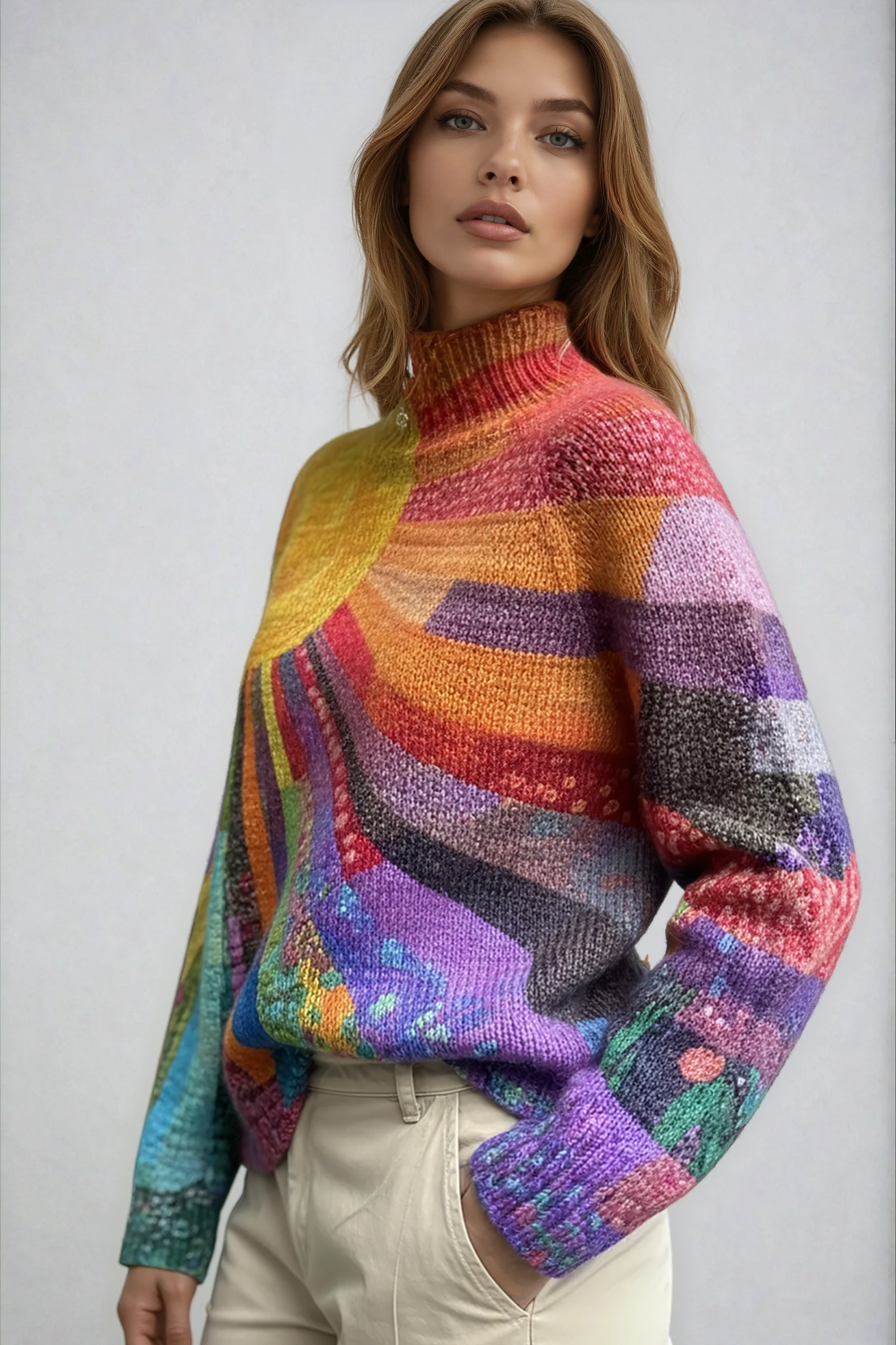 WOMEN'S JUMPER | RAINBOW KNIT & HIGH-NECK WINTERWEAR