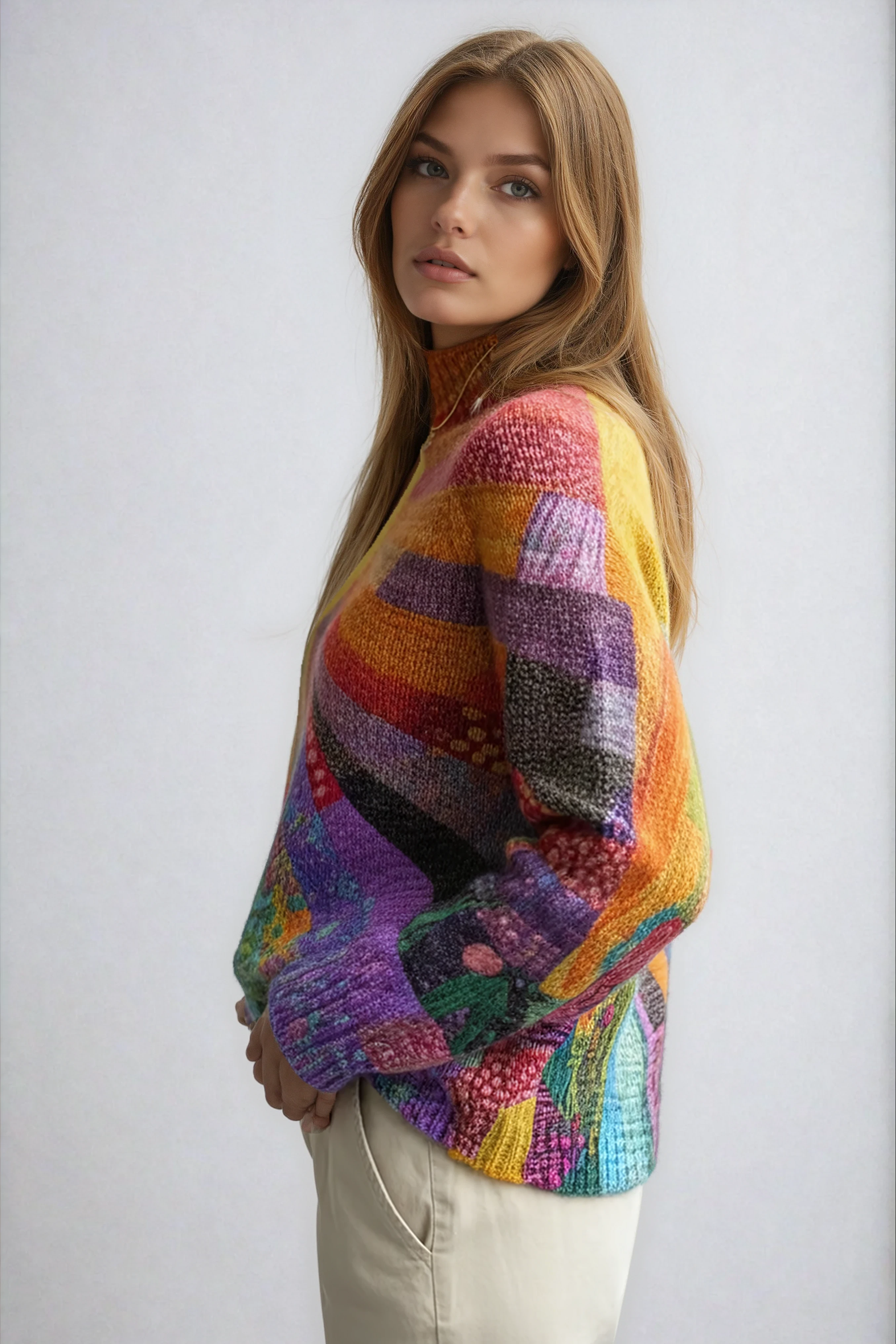WOMEN'S JUMPER | RAINBOW KNIT & HIGH-NECK WINTERWEAR