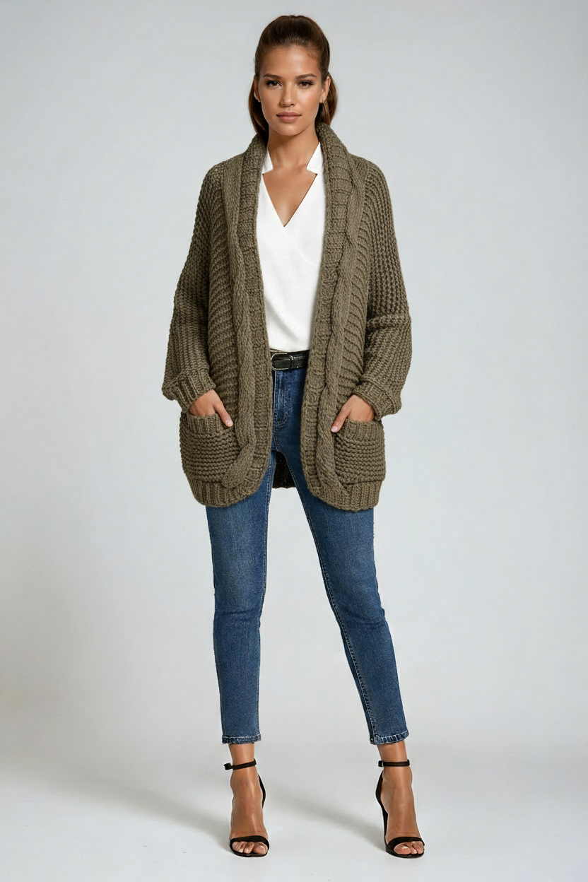 CHUNKY KNITTED CARDIGAN WITH OPEN FRONT