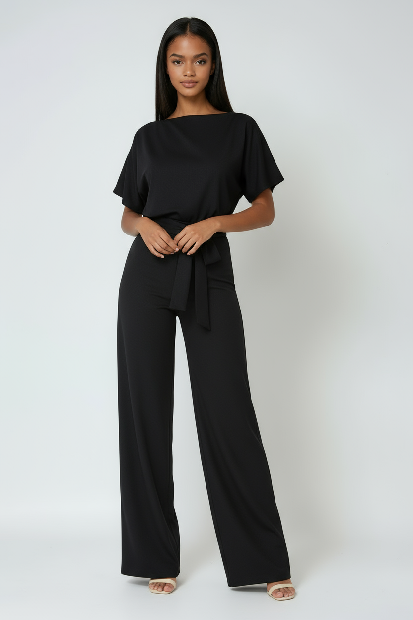 EFFORTLESS CHIC | WIDE-LEG JUMPSUIT WITH WAIST TIE