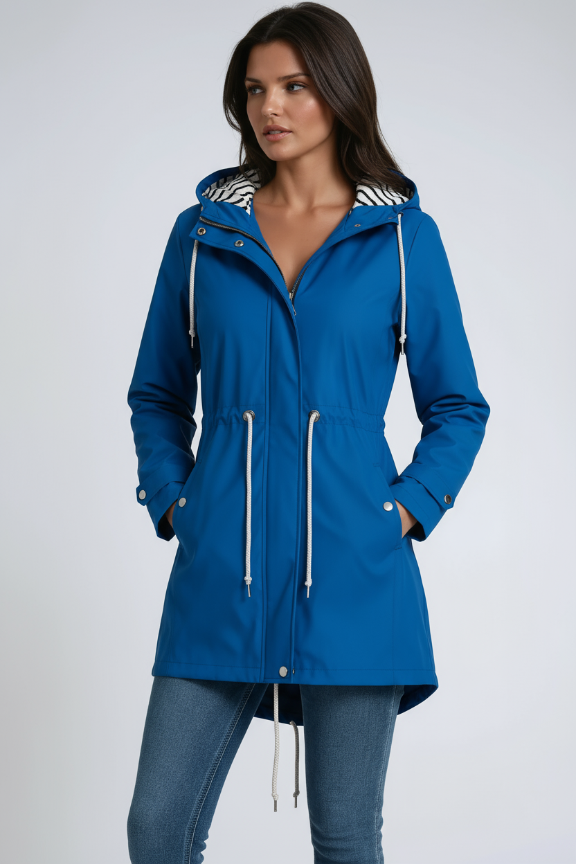 RAIN JACKET | PARKA COAT WITH HOOD AND DRAWSTRING WAIST