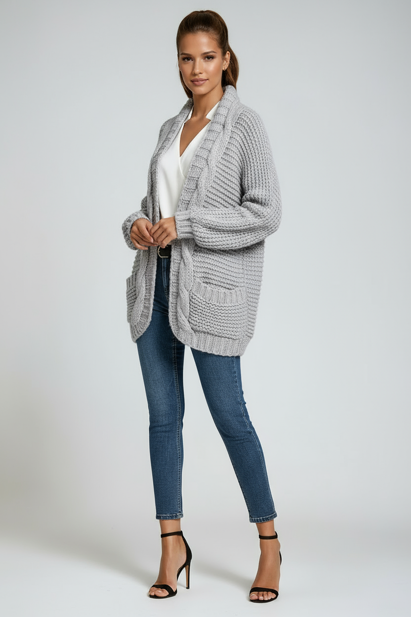 CHUNKY KNITTED CARDIGAN WITH OPEN FRONT