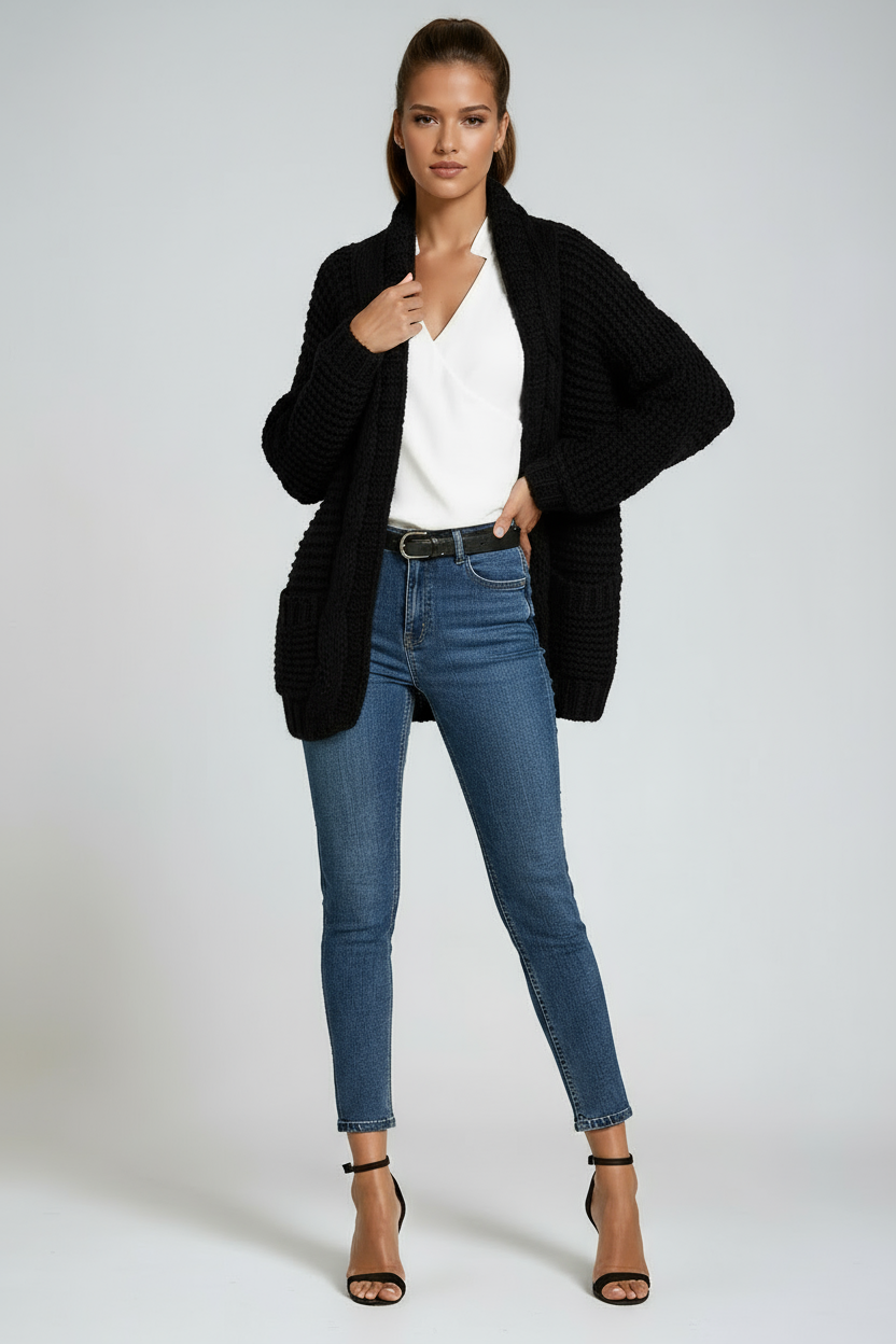 CHUNKY KNITTED CARDIGAN WITH OPEN FRONT