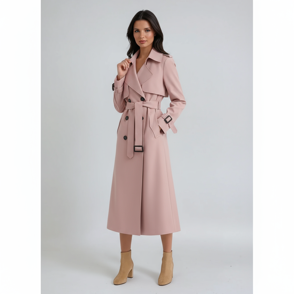 TRENCH COAT | LONG DOUBLE BREASTED COAT WITH BELT