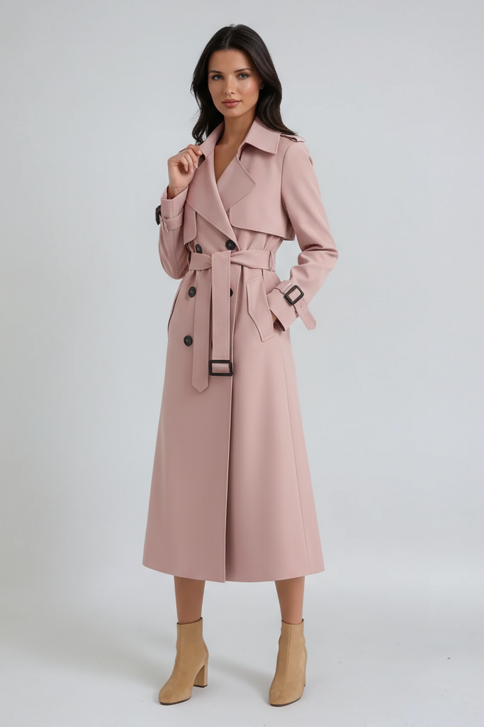 TRENCH COAT | LONG DOUBLE BREASTED COAT WITH BELT