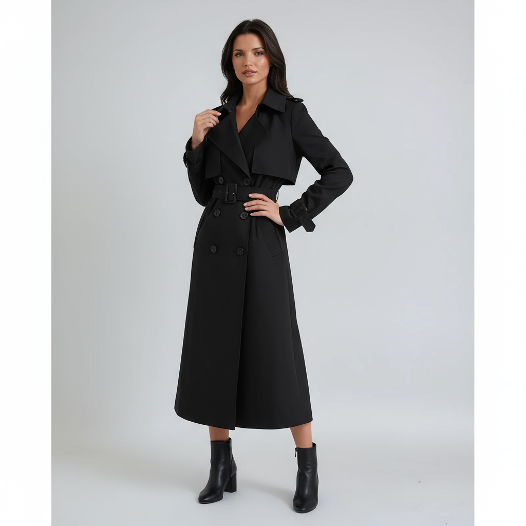 TRENCH COAT | LONG DOUBLE BREASTED COAT WITH BELT