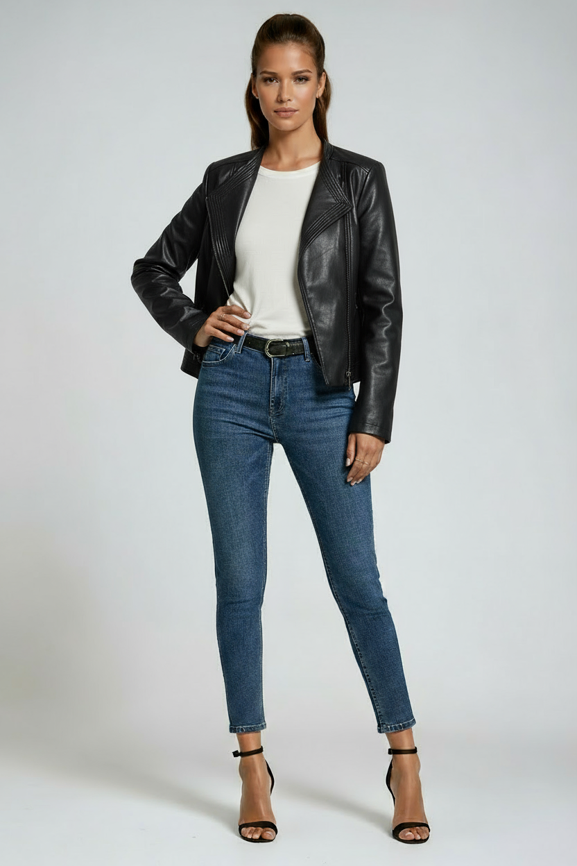 LEATHER WIDE-LAPEL JACKET