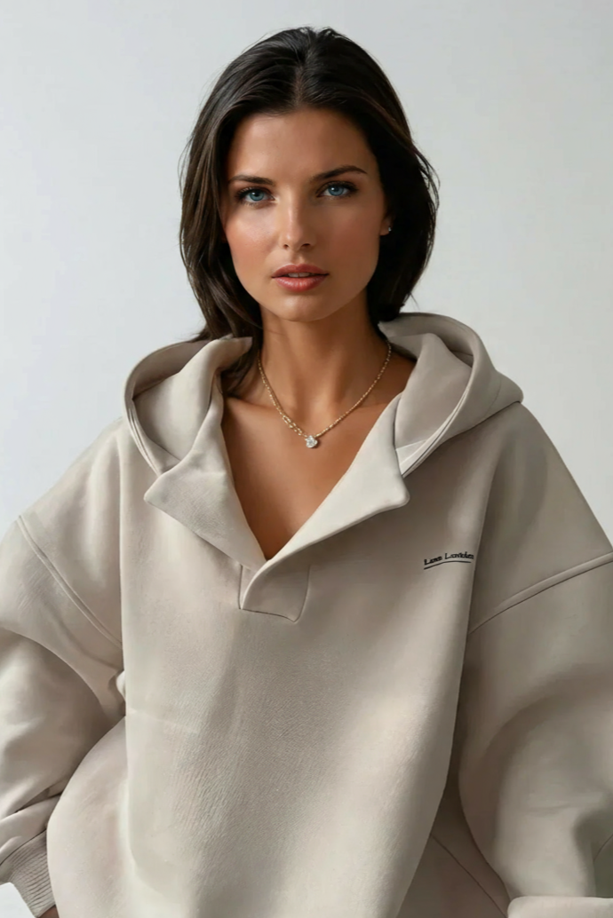 OVERSIZED V-NECK HOODED SWEATSHIRT
