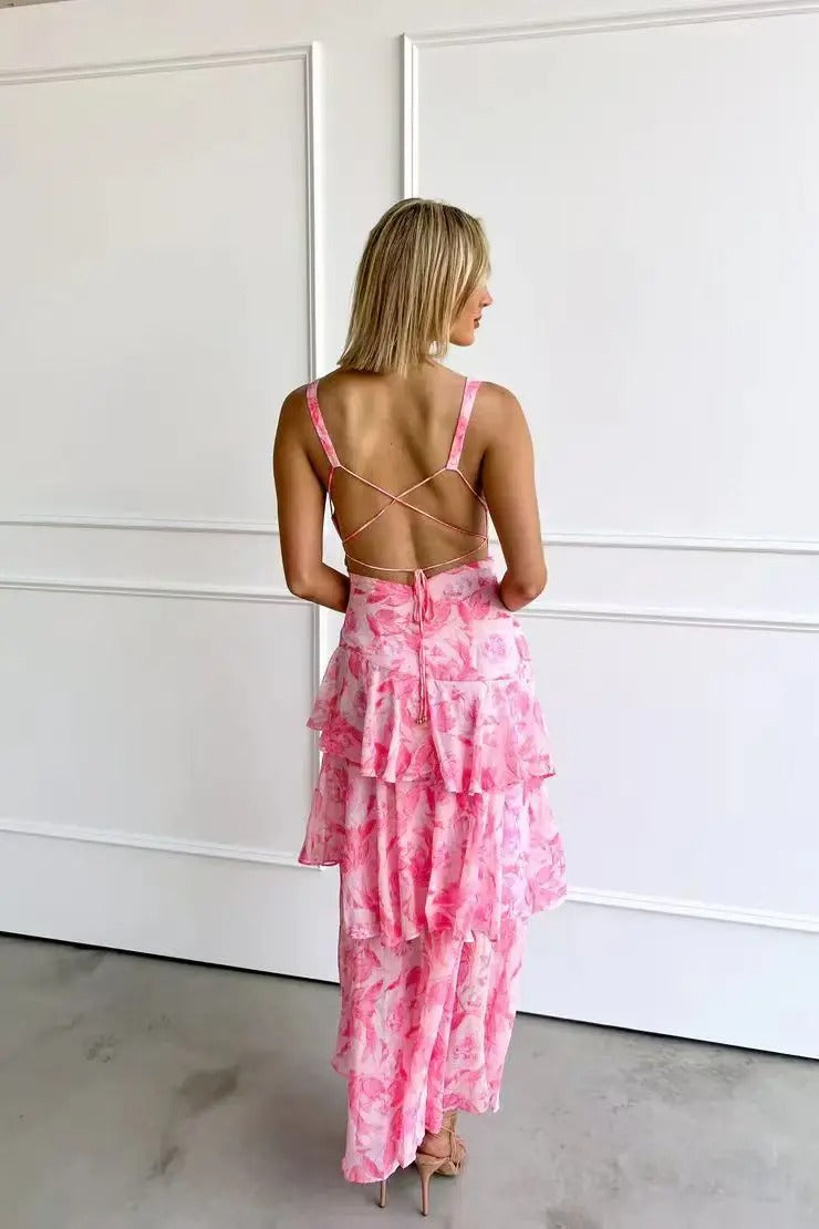 TIERED MAXI DRESS | BACKLESS DESIGN WITH LAYERED SKIRT