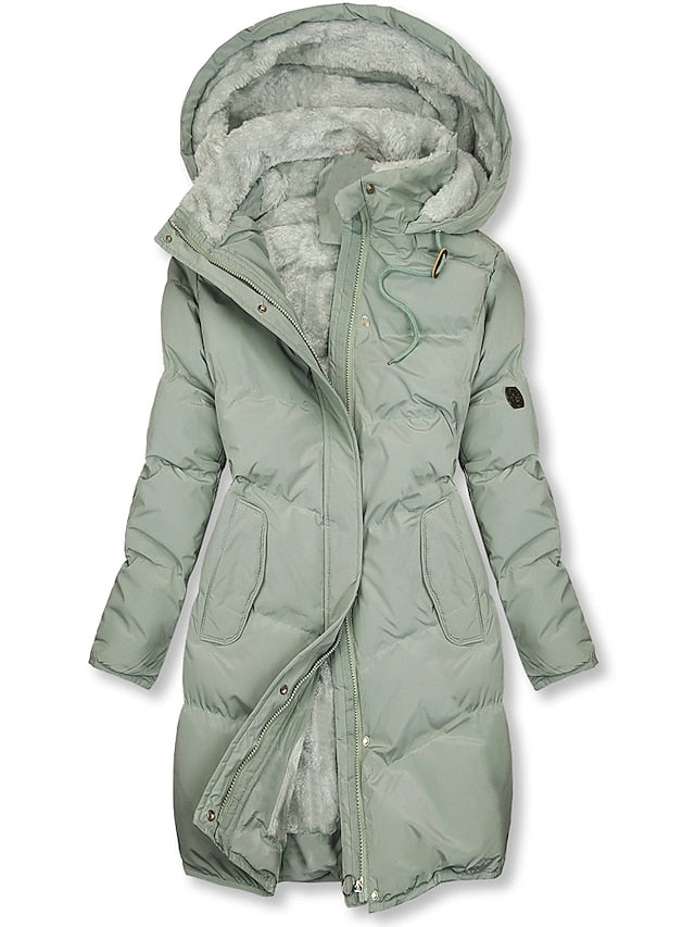 PUFFER COAT | MID LENGTH WINTER JACKET WITH HOOD