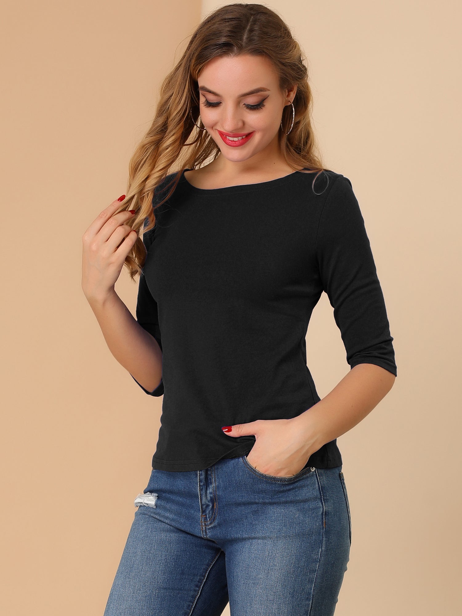 ESSENTIAL EASE | 3/4 SLEEVE CREW NECK TOP