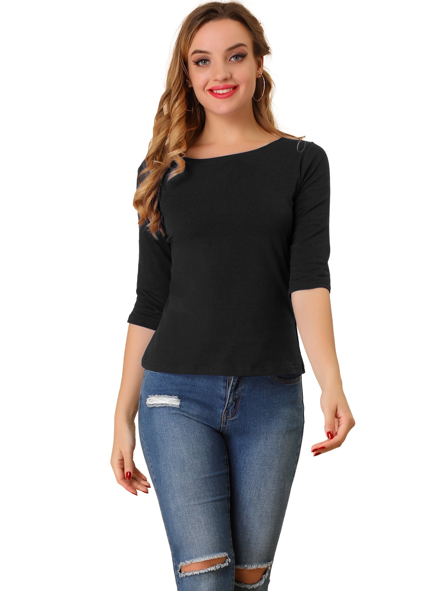 ESSENTIAL EASE | 3/4 SLEEVE CREW NECK TOP