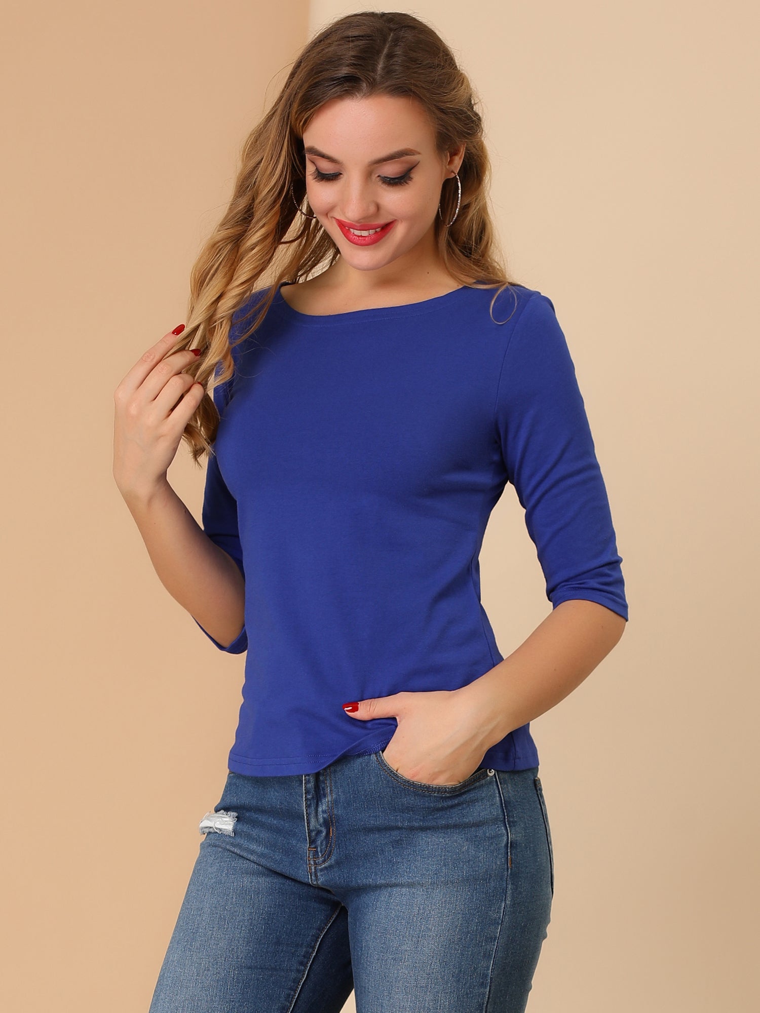 ESSENTIAL EASE | 3/4 SLEEVE CREW NECK TOP