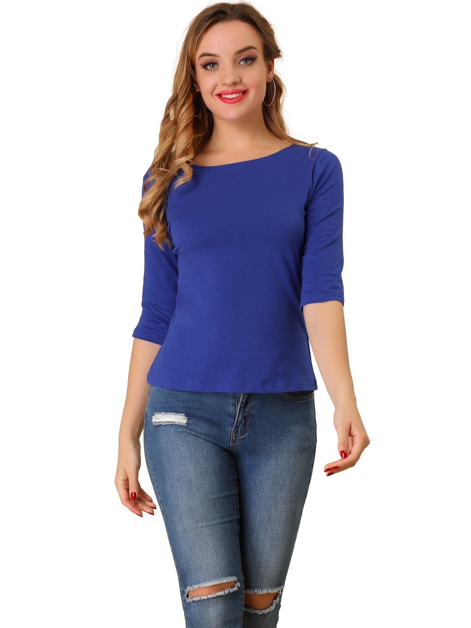 ESSENTIAL EASE | 3/4 SLEEVE CREW NECK TOP