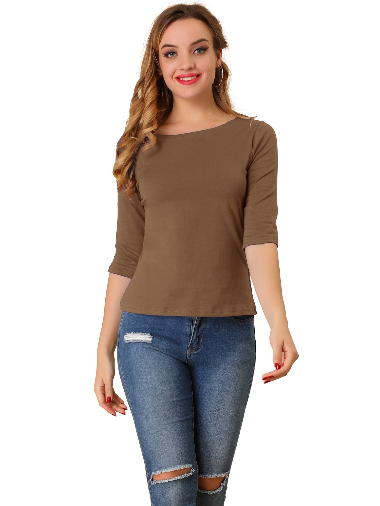 ESSENTIAL EASE | 3/4 SLEEVE CREW NECK TOP