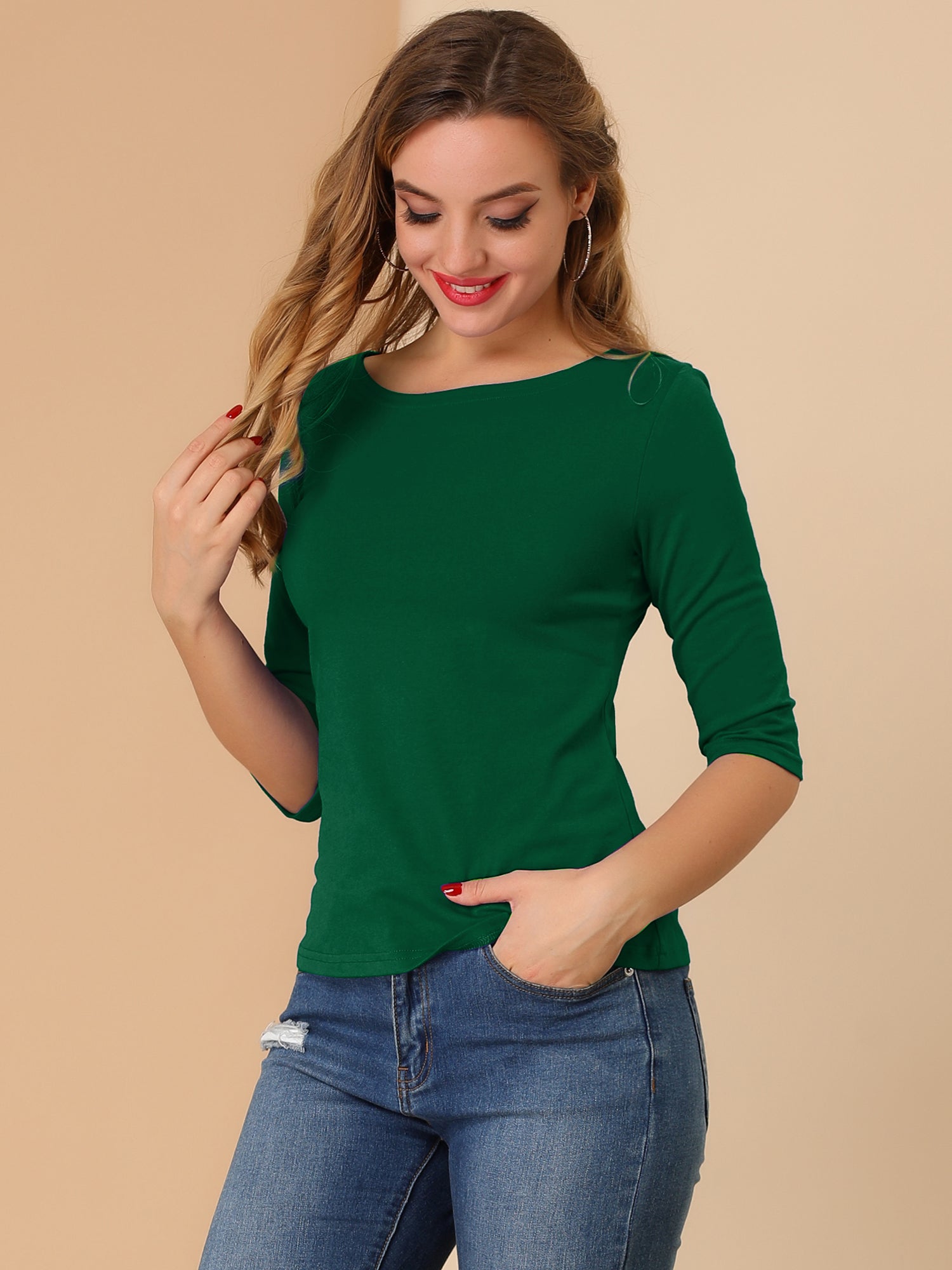 ESSENTIAL EASE | 3/4 SLEEVE CREW NECK TOP