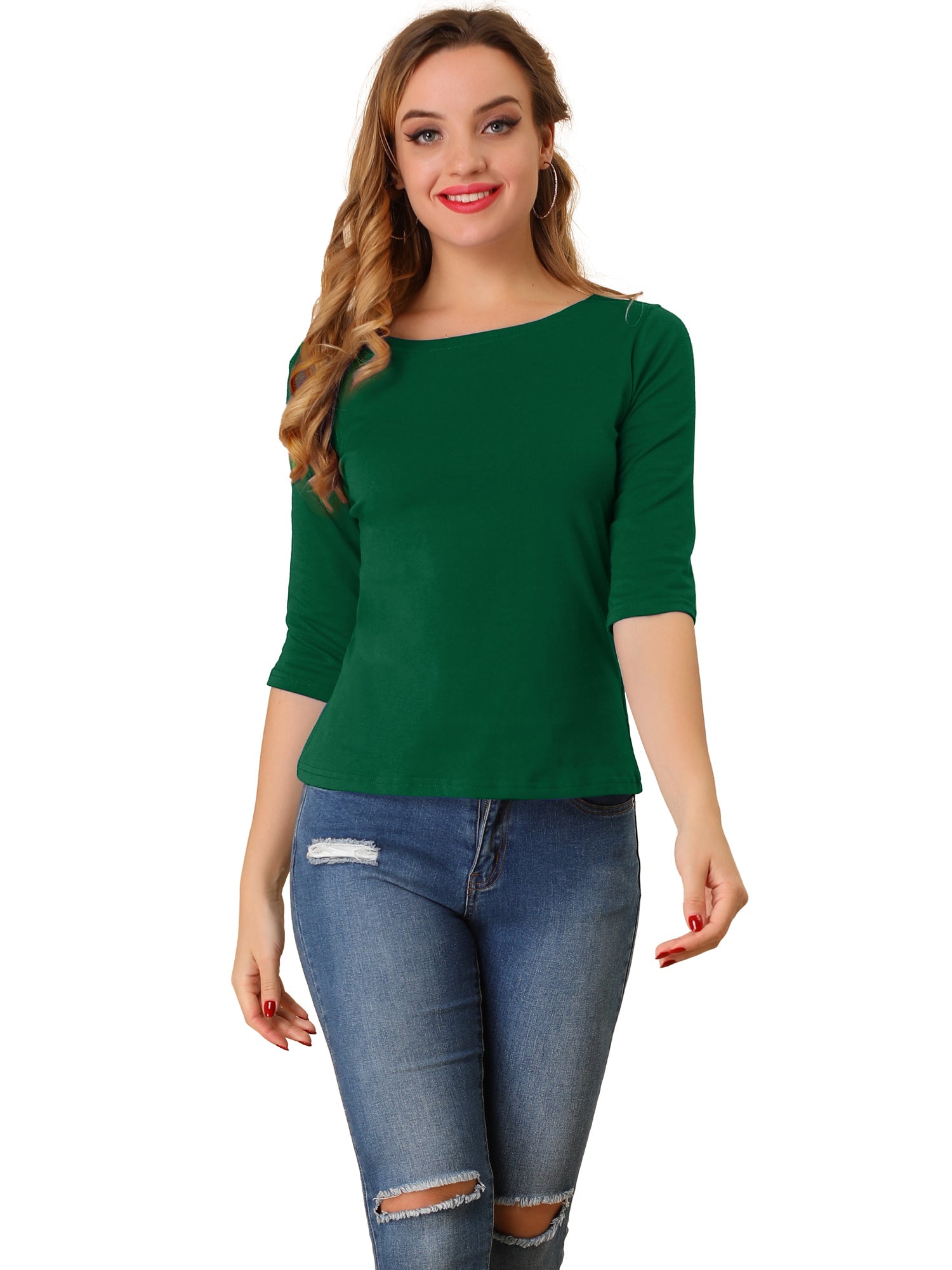 ESSENTIAL EASE | 3/4 SLEEVE CREW NECK TOP